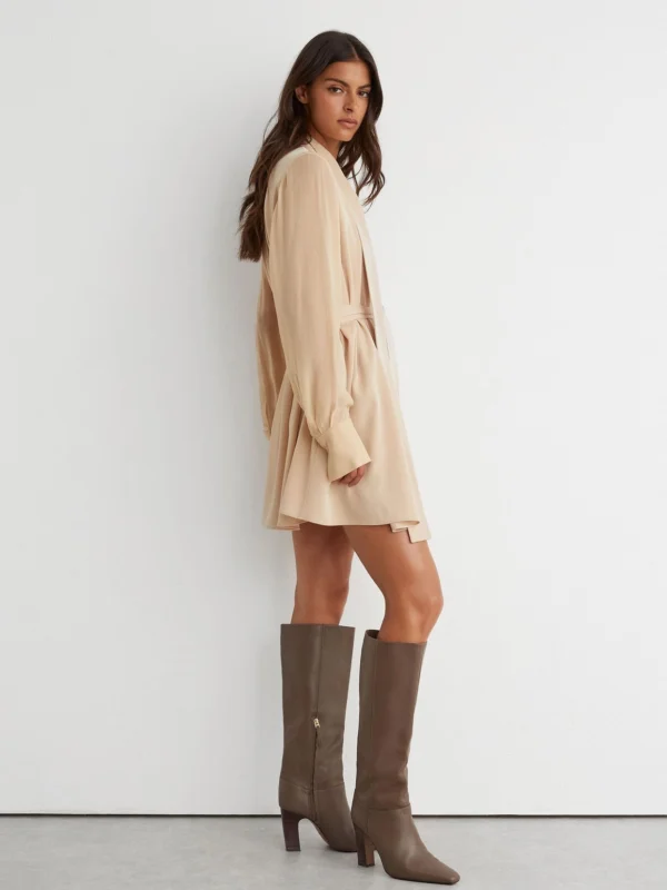Reiss Taupe Leather Block-heel Knee-high Boots