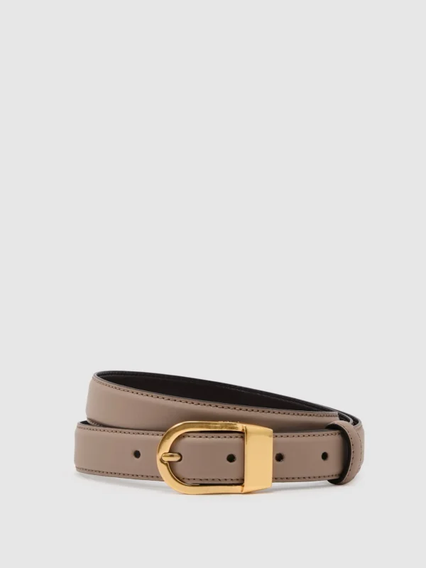 Reiss Taupe Leather Curved-buckle Belt