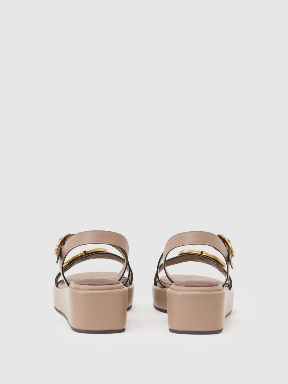 Reiss Taupe Leather Double Buckle Flatform Sandals, view 4