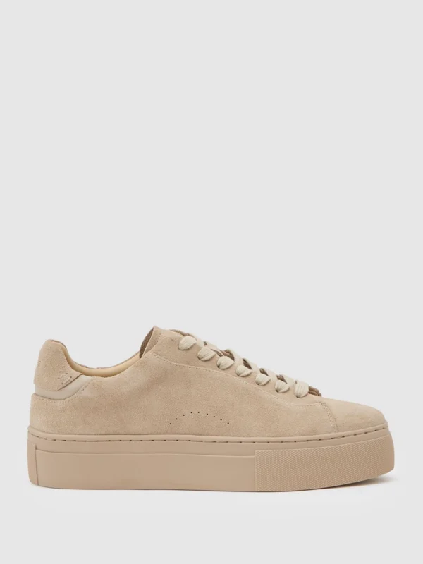 Reiss Taupe Leather Low-top Trainers
