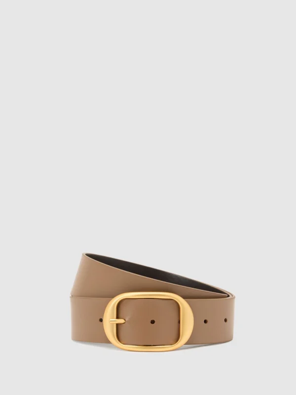Reiss Taupe Leather Oval-buckle Belt