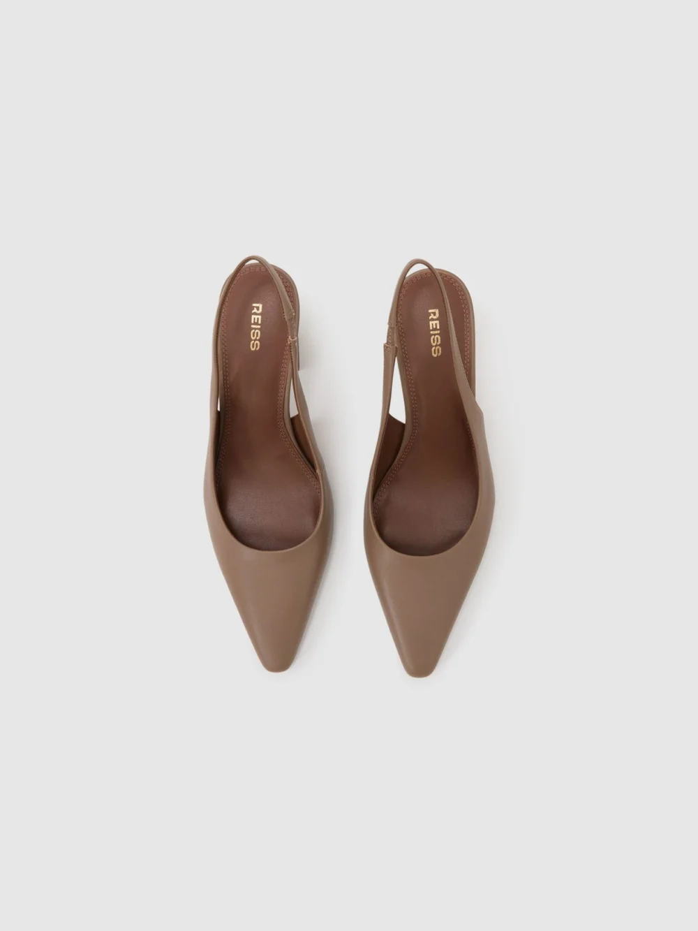 Reiss Taupe Leather Slingback Court Shoes, view 2