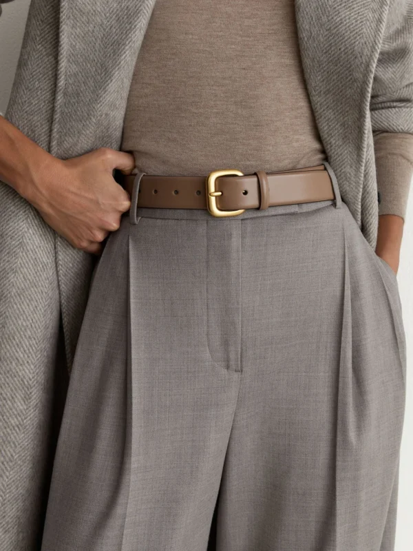 Reiss Taupe Leather Square-buckle Belt