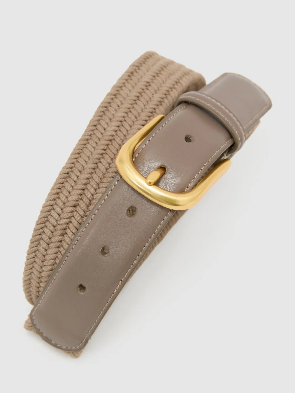 Reiss Taupe Leather Woven Mix Belt, view 2