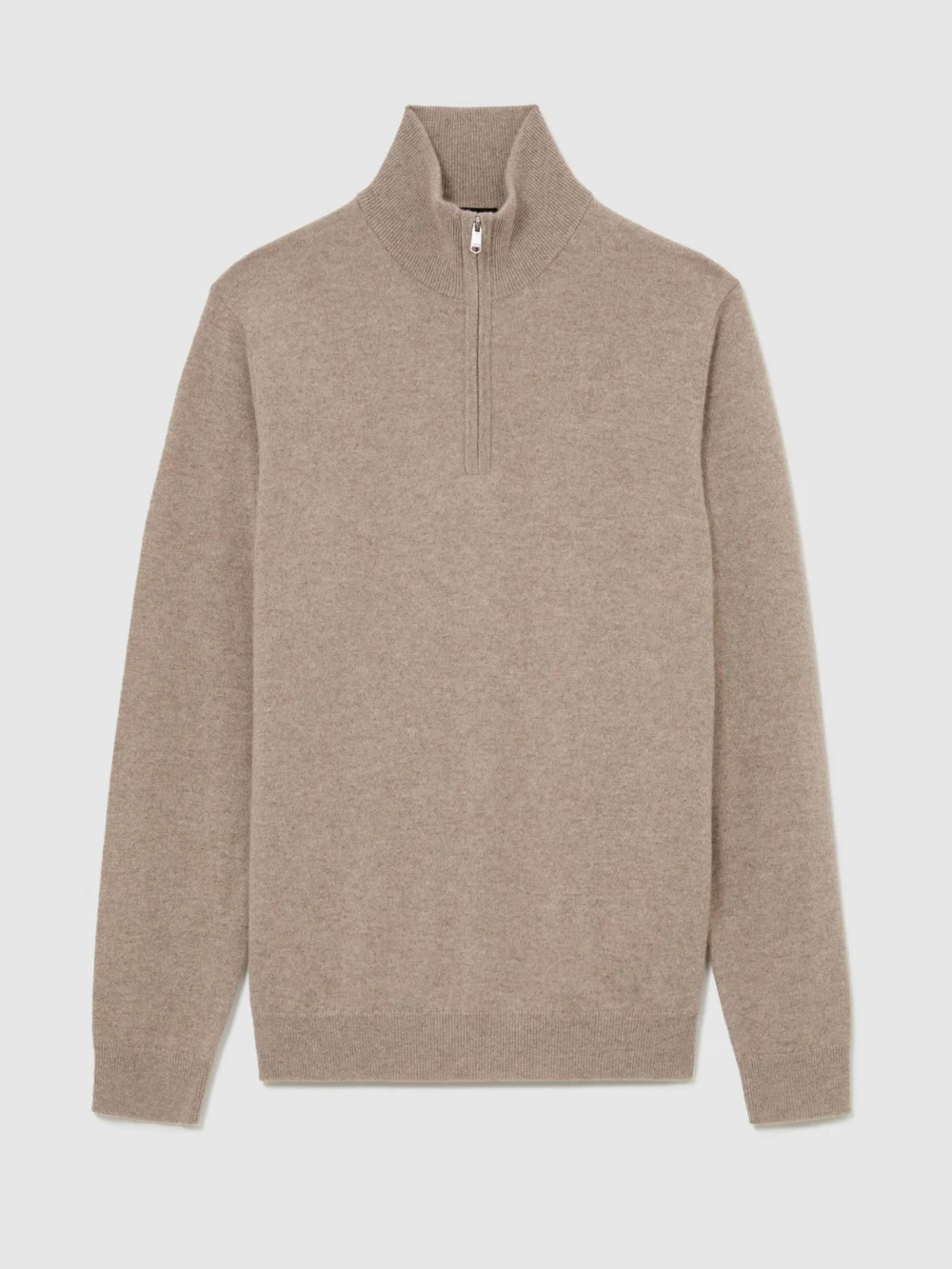 Reiss Taupe Melange Cashmere Half-zip Jumper, view 2