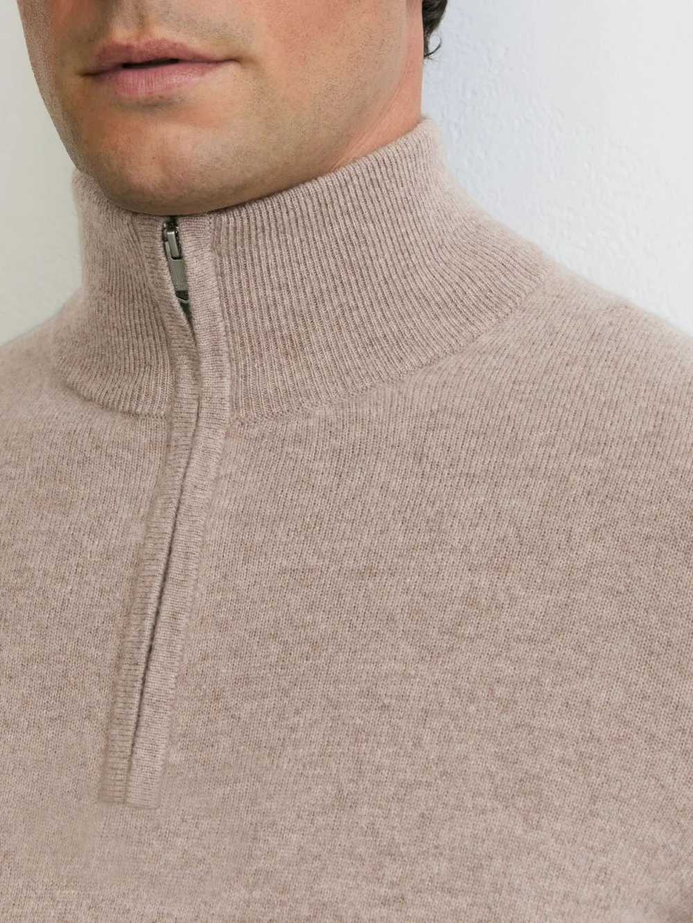 Reiss Taupe Melange Cashmere Half-zip Jumper, view 3