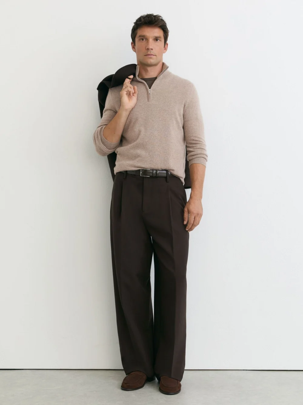 Reiss Taupe Melange Cashmere Half-zip Jumper, view 4