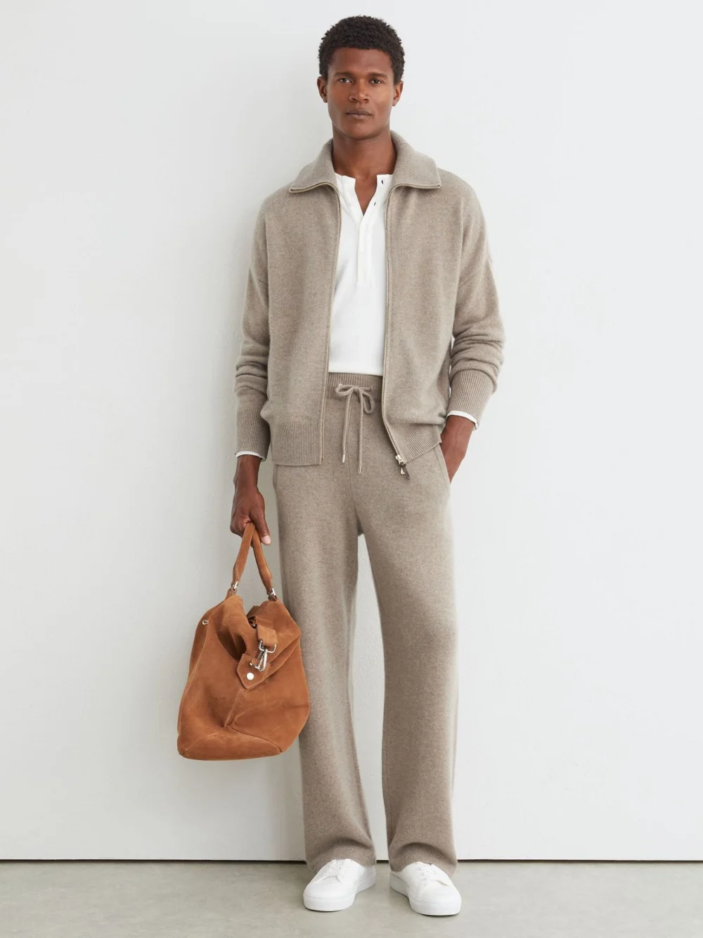 Reiss Taupe Melange Cashmere Relaxed-fit Joggers