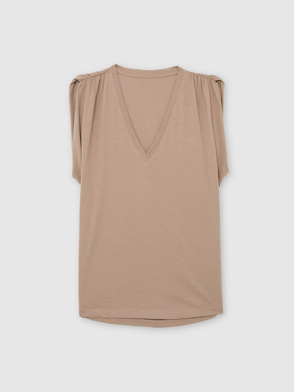 Reiss Taupe Neutral Cotton Gathered-detail V-neck Vest, view 2