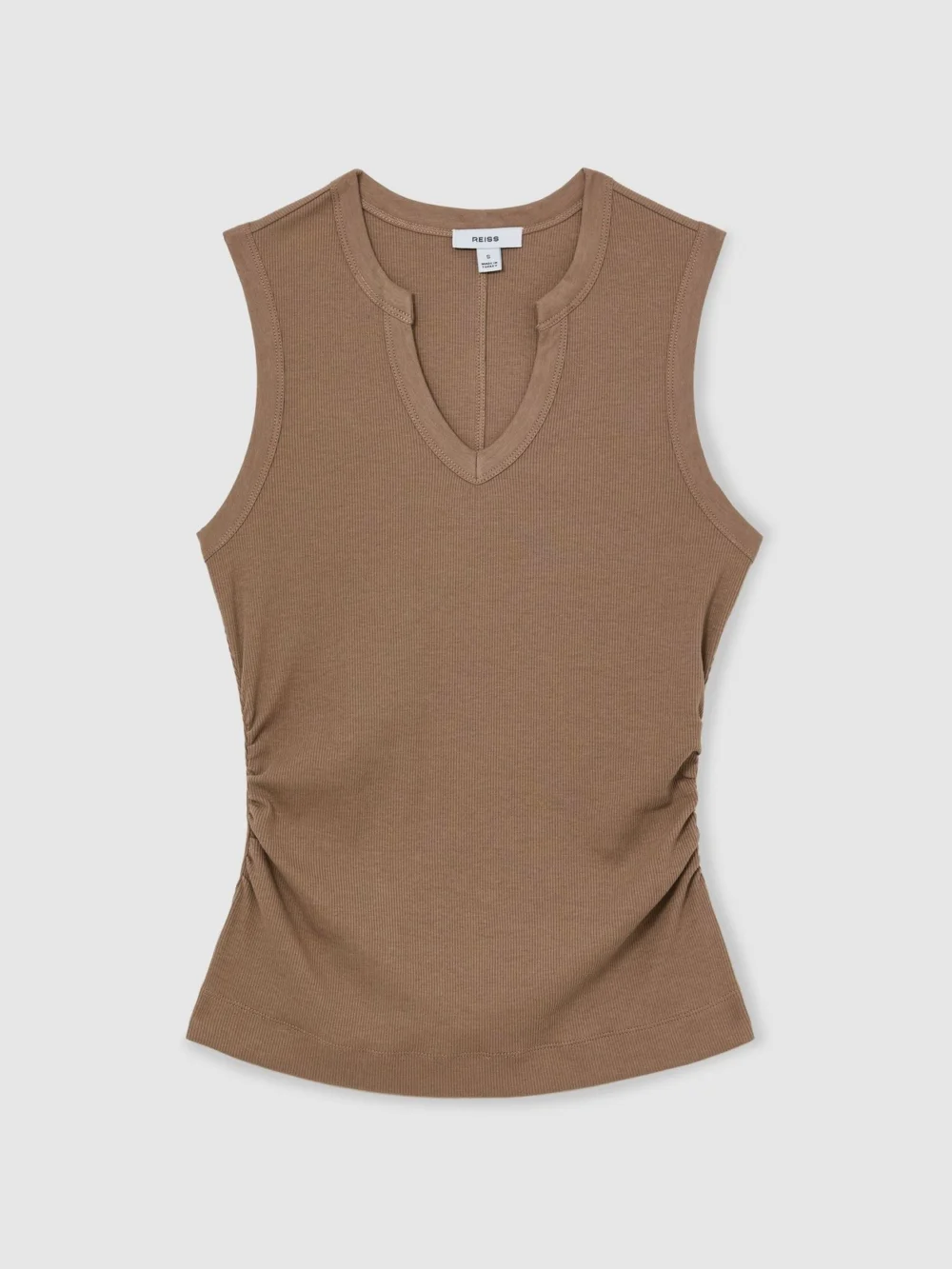 Reiss Taupe Neutral Cotton-stretch Notch-detail Vest, view 2