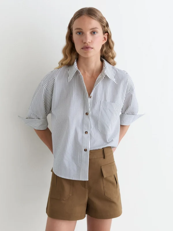 Reiss Taupe Neutral Cotton Twill Flap-pocket Shorts with Stretch