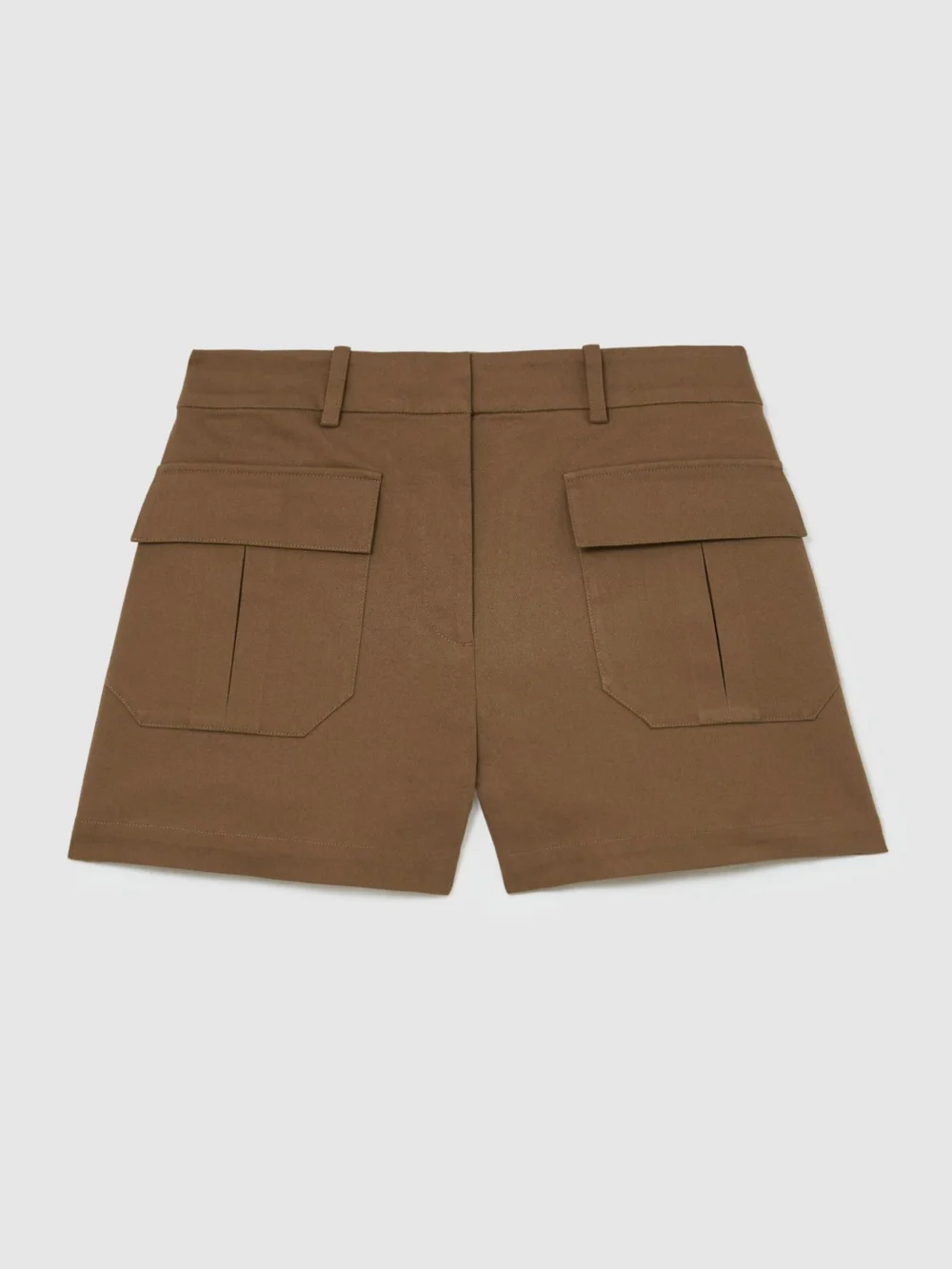 Reiss Taupe Neutral Cotton Twill Flap-pocket Shorts with Stretch, view 2