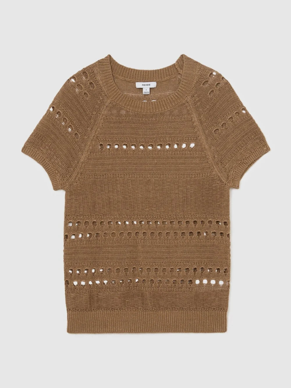 Reiss Taupe Neutral Linen Textured-knit Top, view 2
