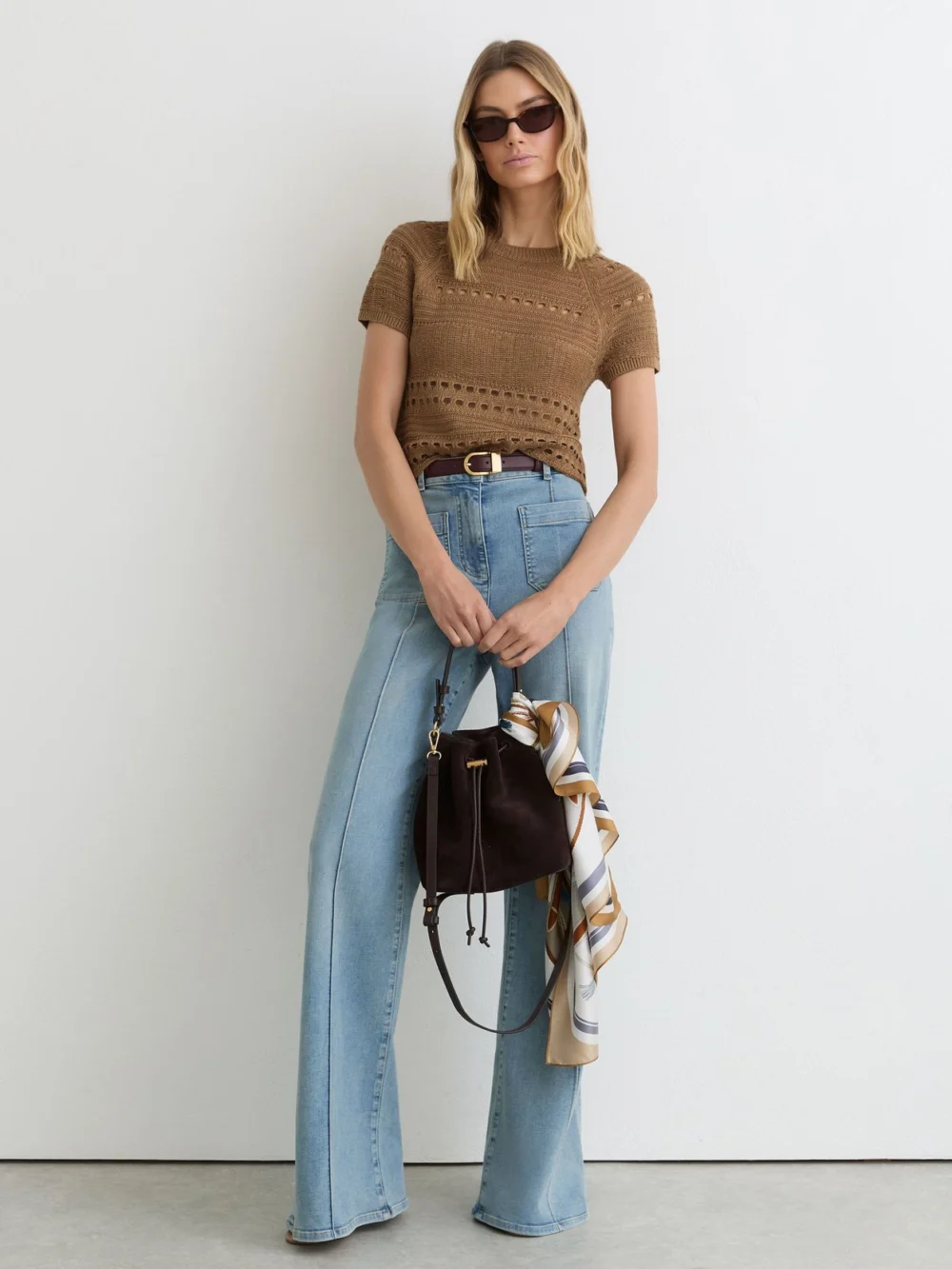 Reiss Taupe Neutral Linen Textured-knit Top, view 3