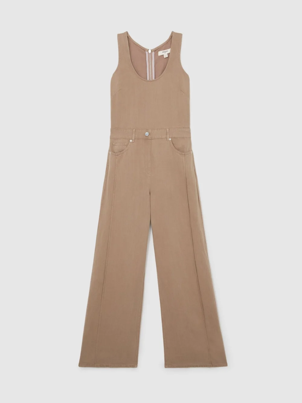 Reiss Taupe Neutral Lyocell-linen Wide-leg Jumpsuit, view 2