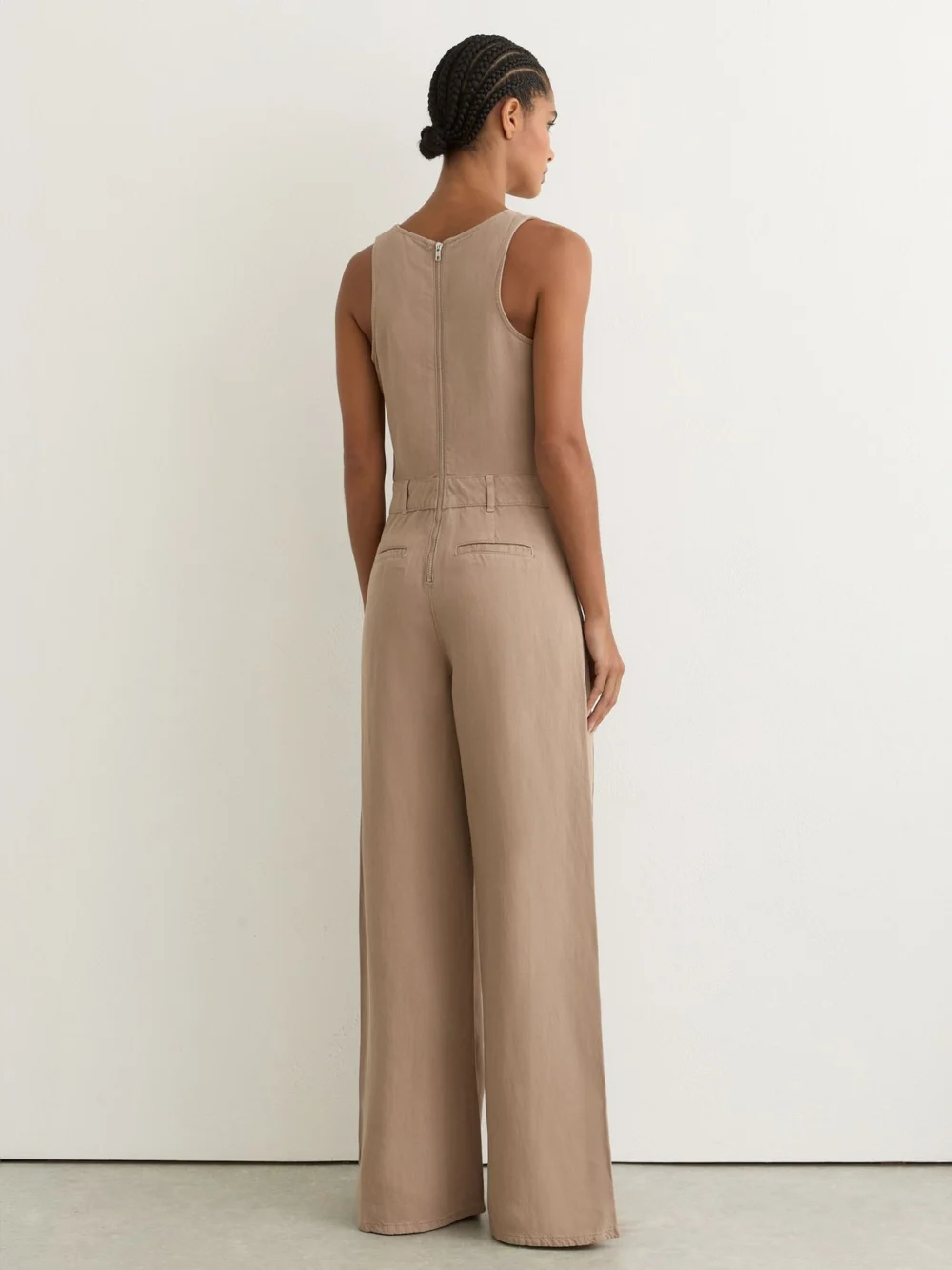 Reiss Taupe Neutral Lyocell-linen Wide-leg Jumpsuit, view 4