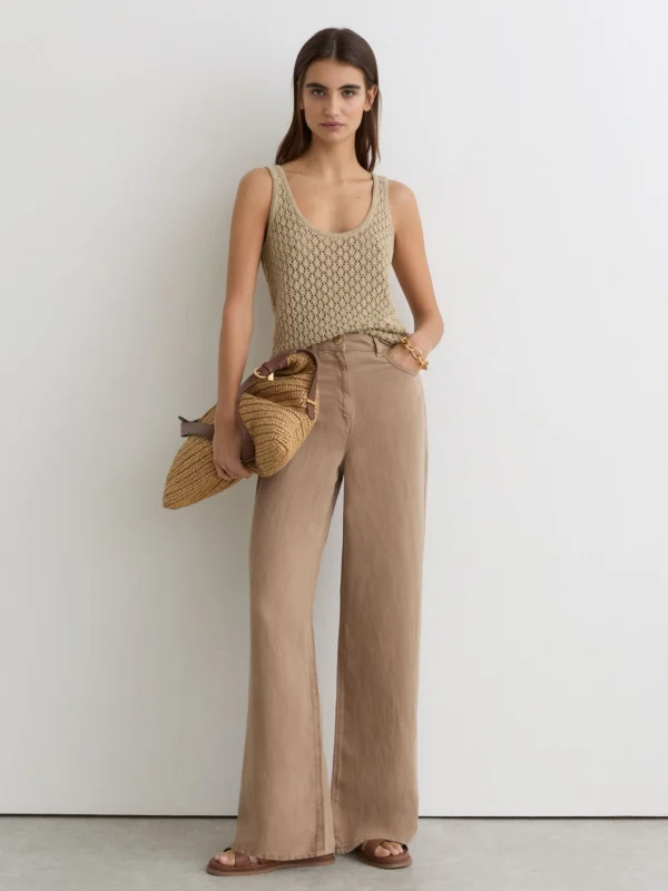 Reiss Taupe Neutral Lyocell-linen Wide-leg Trousers