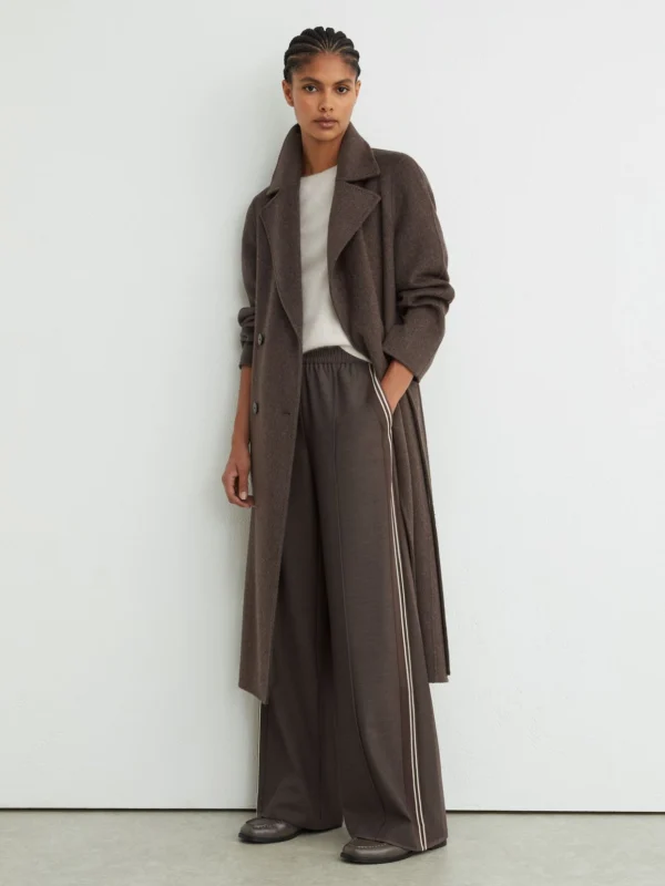 Reiss Taupe Neutral Petite Mélange Side-stripe Wide-leg Trousers