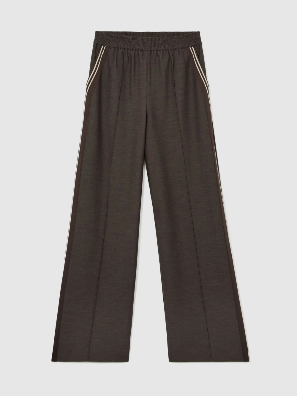 Reiss Taupe Neutral Petite Mélange Side-stripe Wide-leg Trousers, view 2