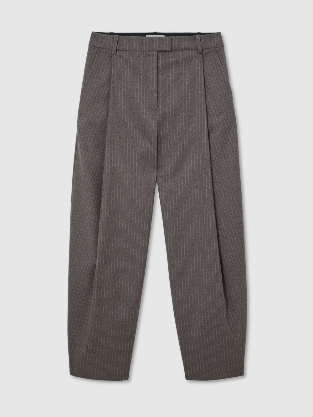 Reiss Taupe Neutral Petite Pinstripe Pleated Barrel-leg Trousers, view 2
