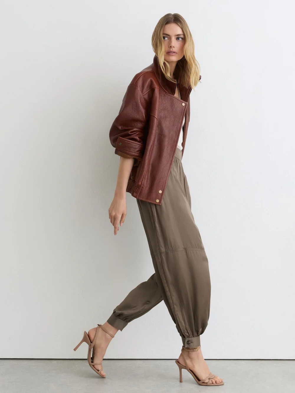 Reiss Taupe Neutral Satin Balloon-leg Trousers
