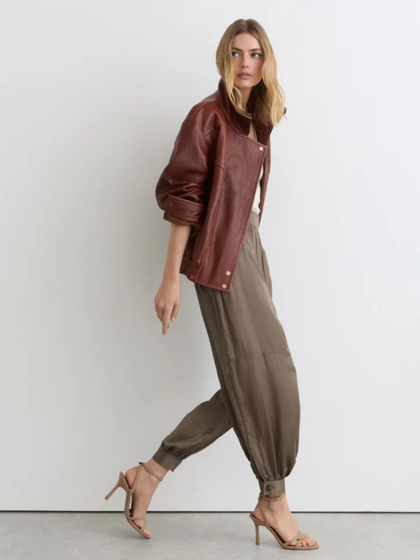 Reiss Taupe Neutral Satin Balloon-leg Trousers