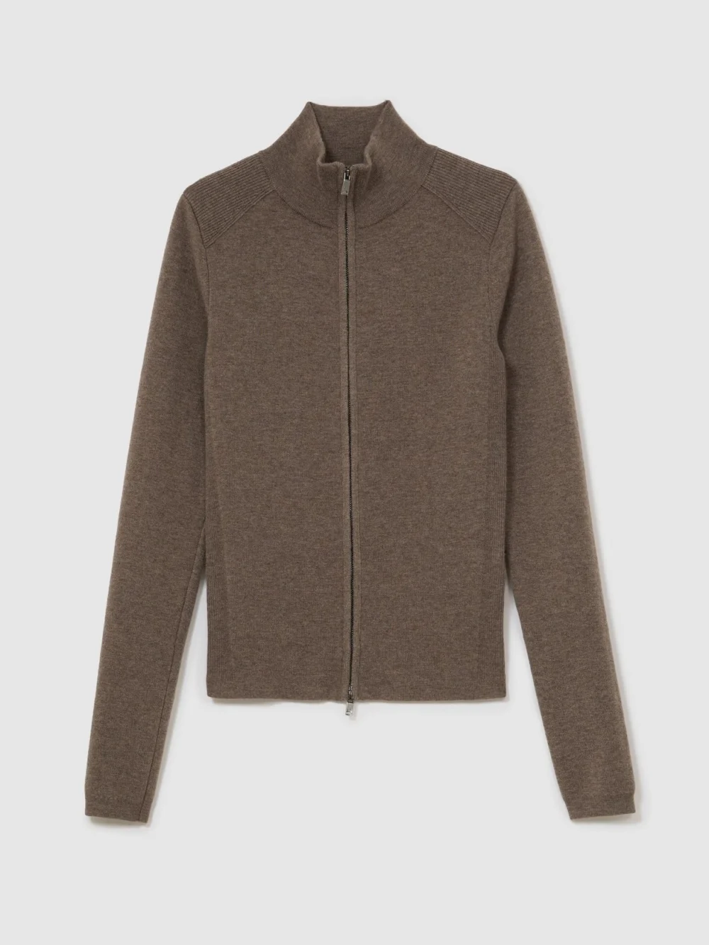 Reiss Taupe Neutral Wool-blend Knit Zip-through Top, view 2