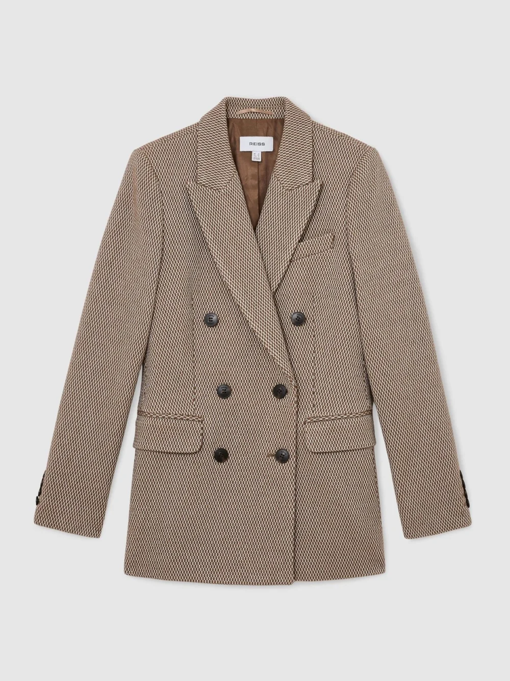 Reiss Taupe Neutral Wool-blend Textured Double-breasted Blazer, view 2