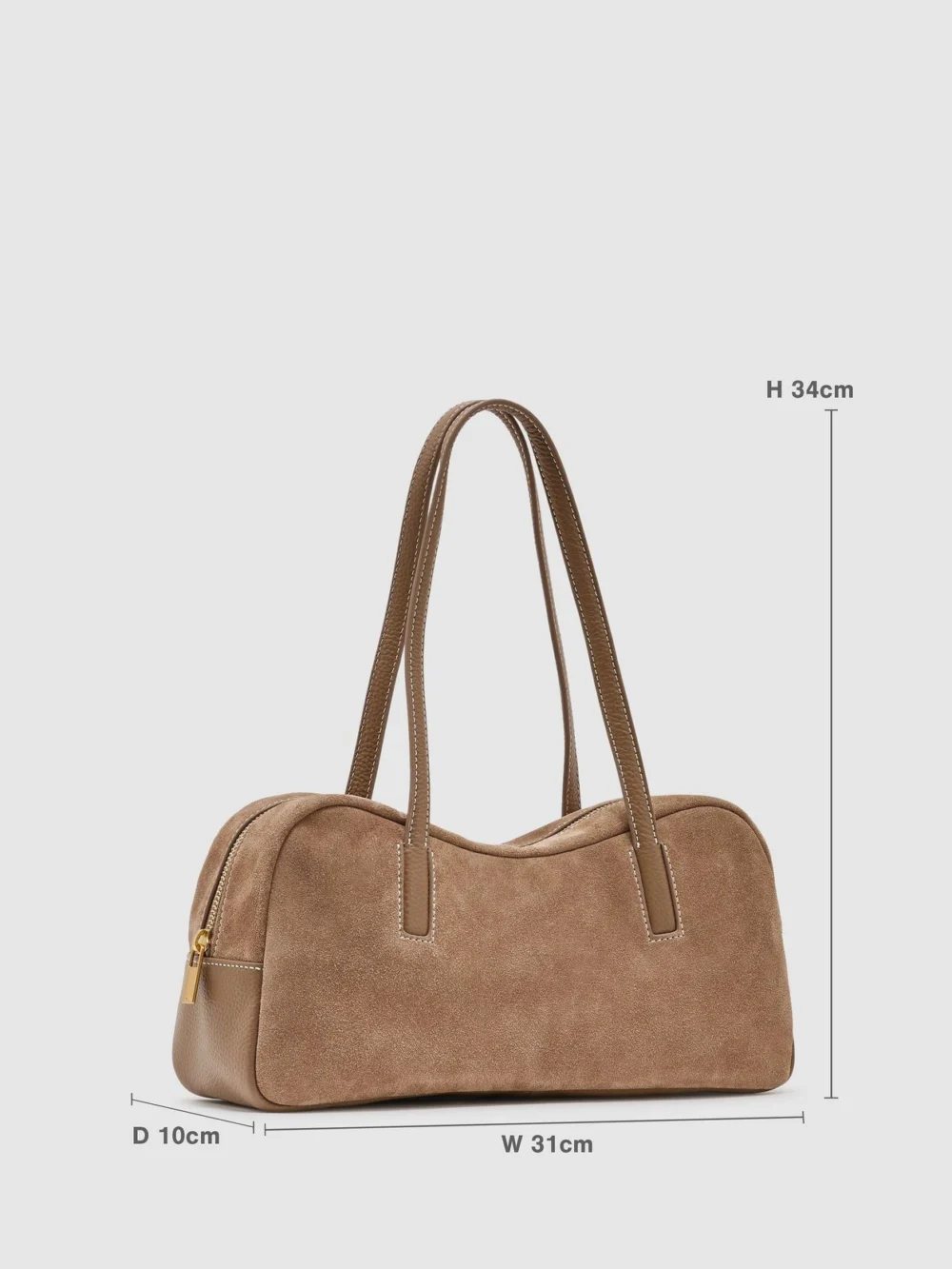 Reiss Taupe Suede and Leather Bowling Bag,, view 3