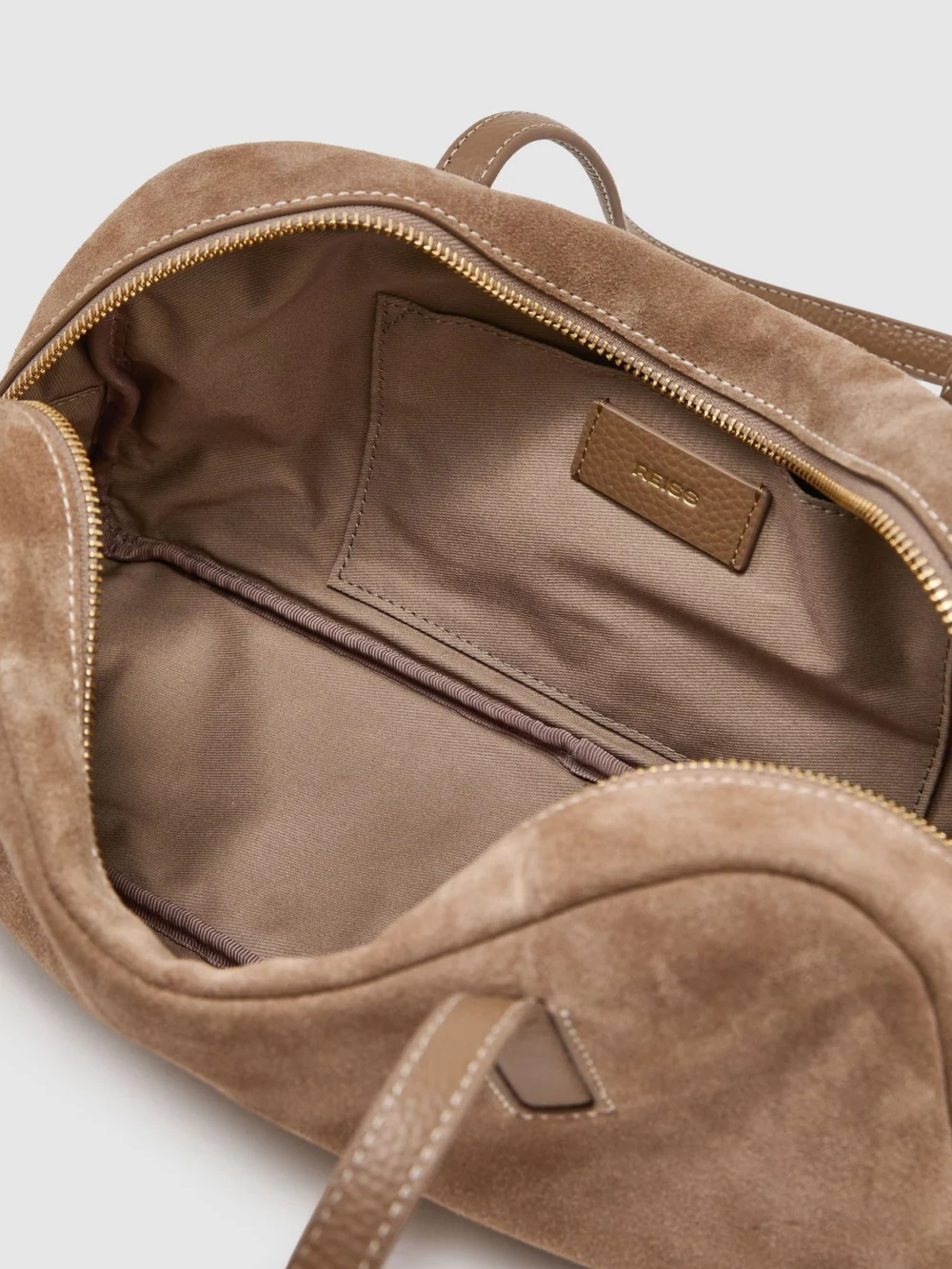 Reiss Taupe Suede and Leather Bowling Bag,, view 4
