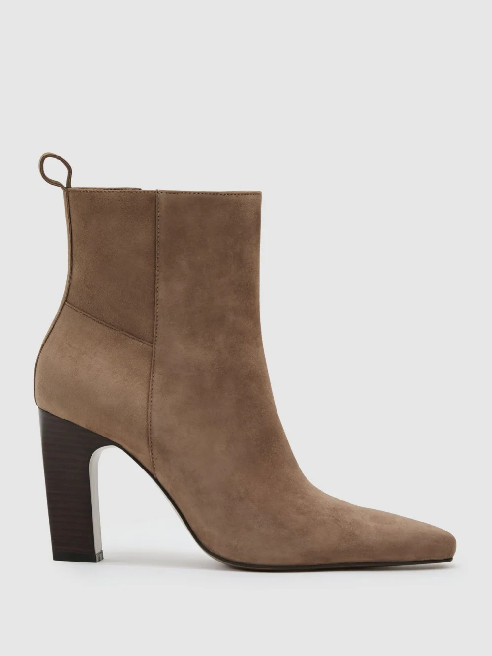Reiss Taupe Suede Chisel-toe Block-heel Ankle Boots, view 2