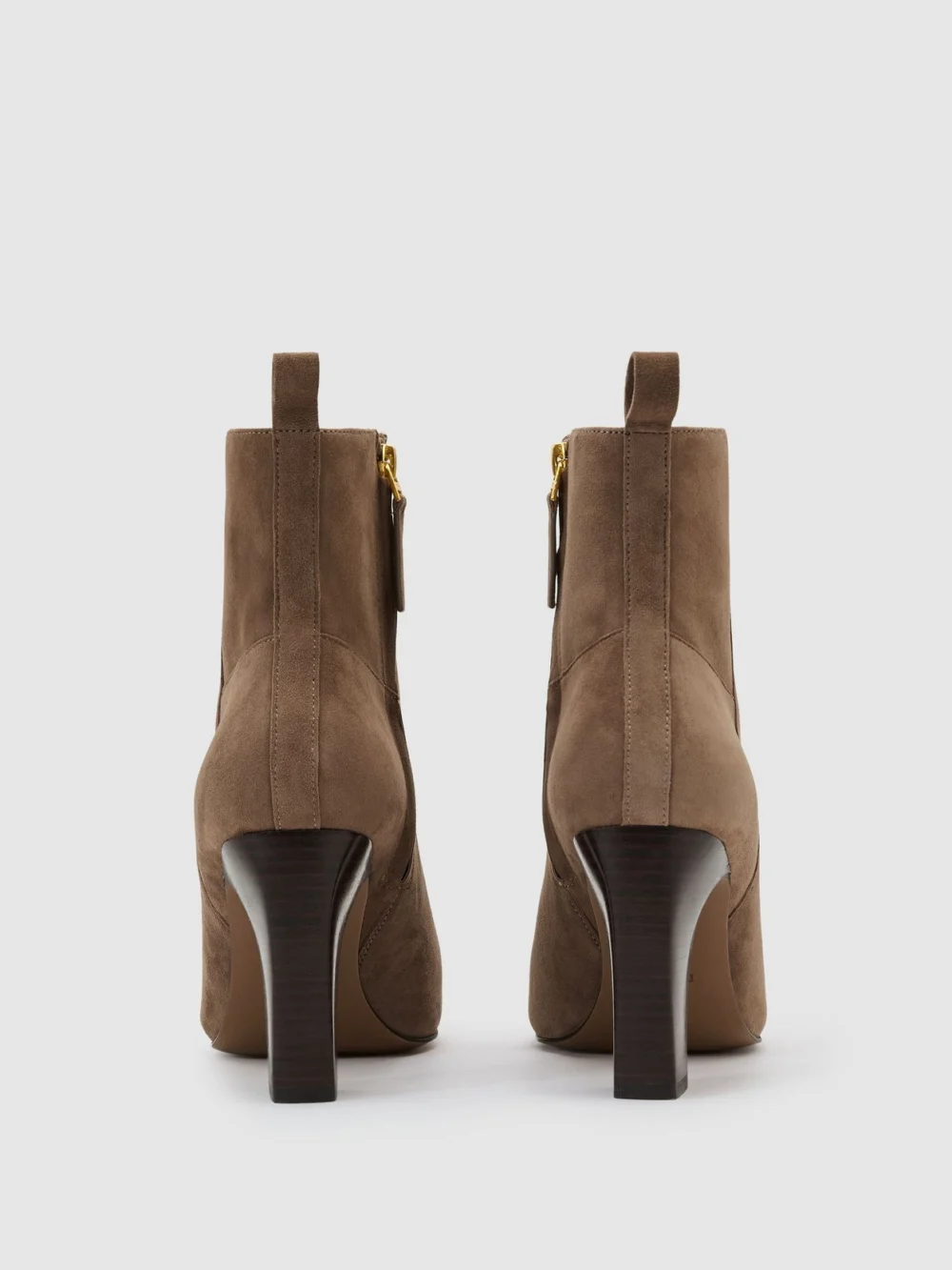 Reiss Taupe Suede Chisel-toe Block-heel Ankle Boots, view 3