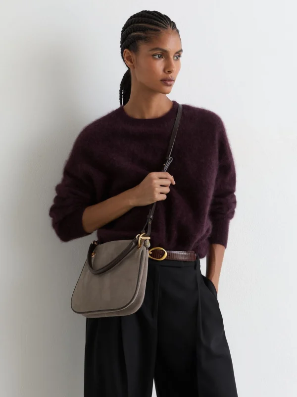 Reiss Taupe Suede Crossbody Bag,