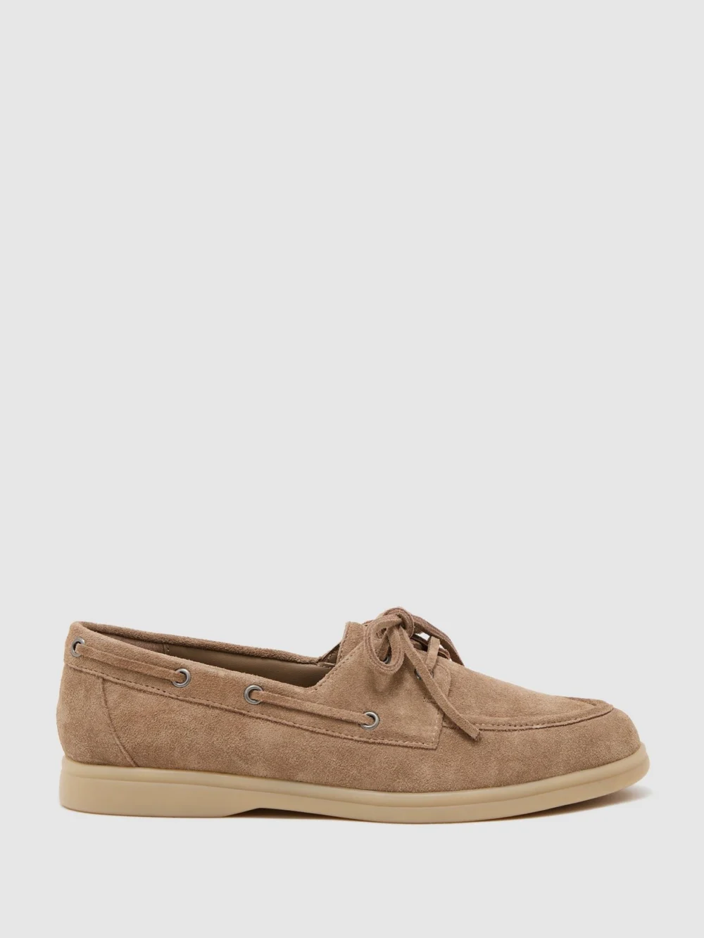 Reiss Taupe Suede Flat Boat Shoes, view 2
