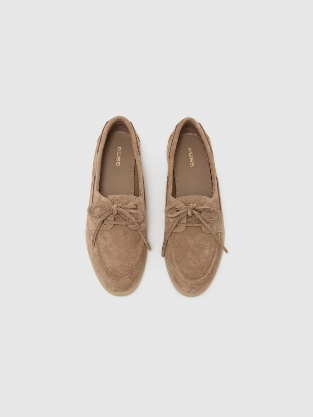 Reiss Taupe Suede Flat Boat Shoes, view 3