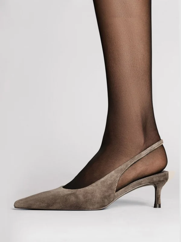 Reiss Taupe Suede Slingback Low-heel Court Shoes