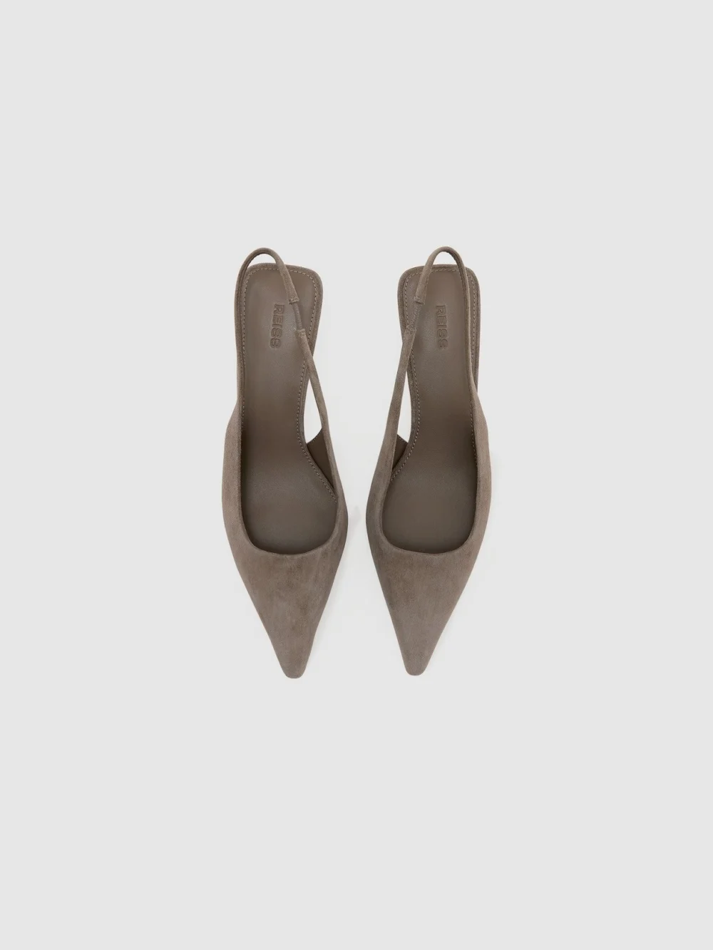 Reiss Taupe Suede Slingback Low-heel Court Shoes, view 3