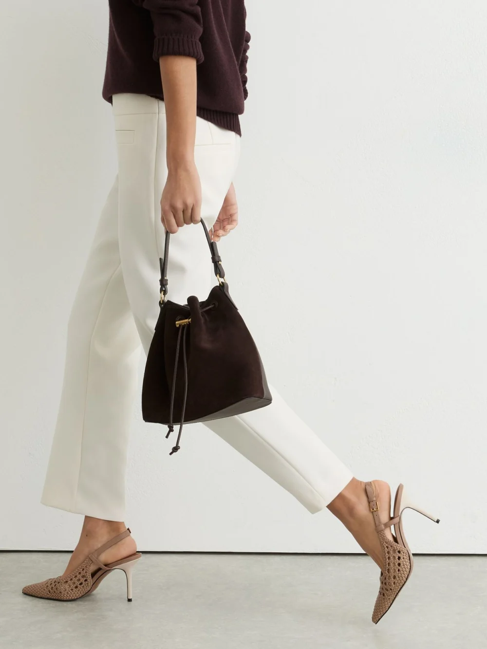 Reiss Taupe Woven Leather Court Shoes