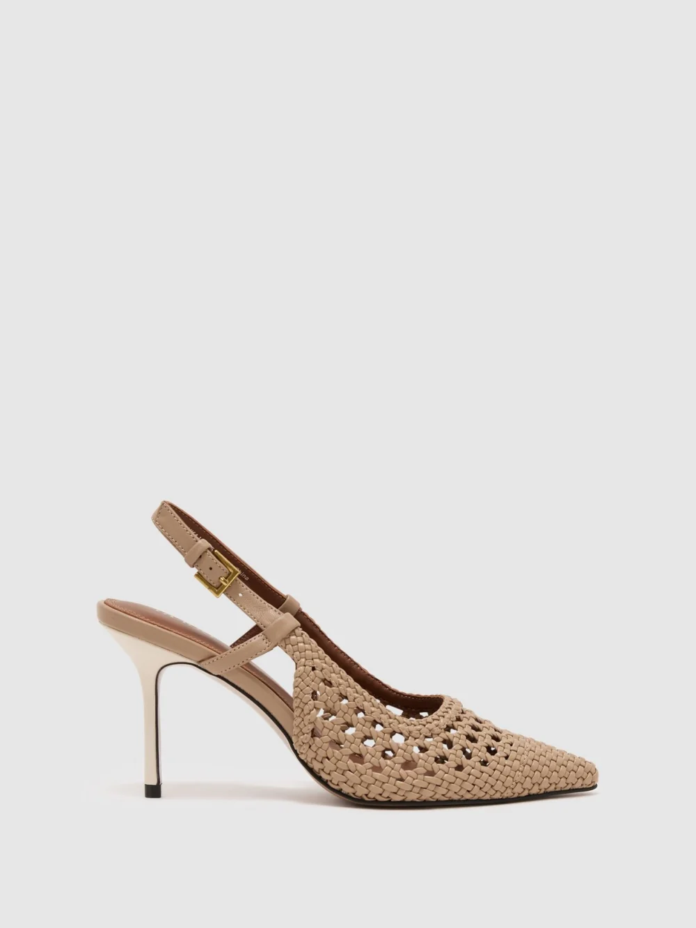 Reiss Taupe Woven Leather Court Shoes, view 2