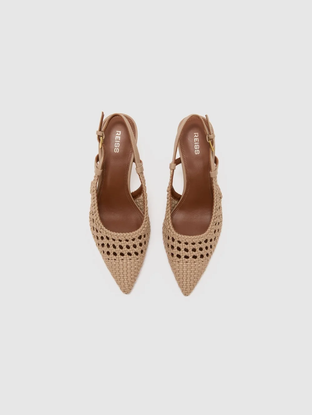 Reiss Taupe Woven Leather Court Shoes, view 3