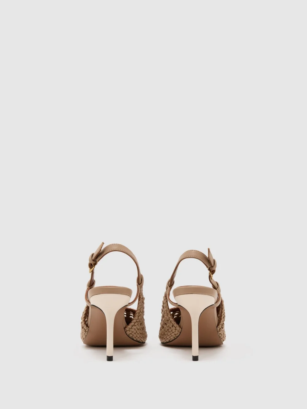 Reiss Taupe Woven Leather Court Shoes, view 4