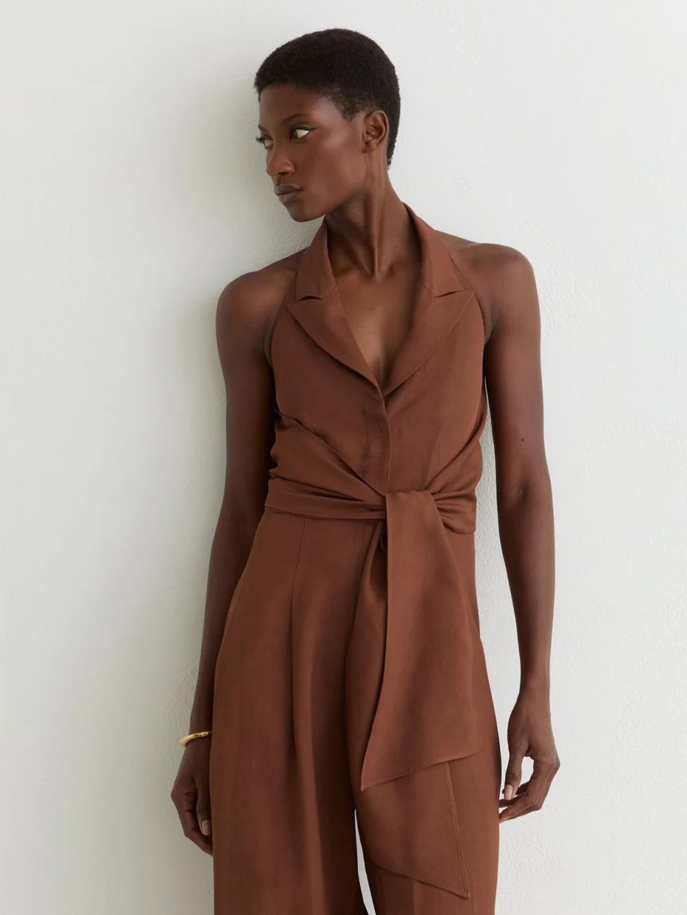 Reiss Taya Rust Orange Tie-front Wide-leg Jumpsuit with Linen, 8, view 3