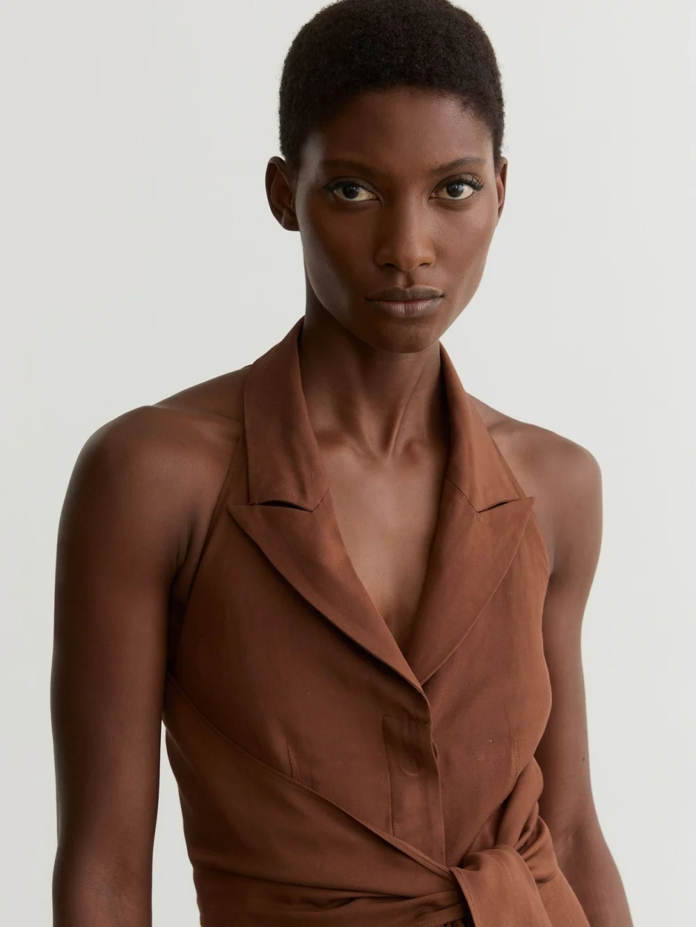 Reiss Taya Rust Orange Tie-front Wide-leg Jumpsuit with Linen, 8, view 4