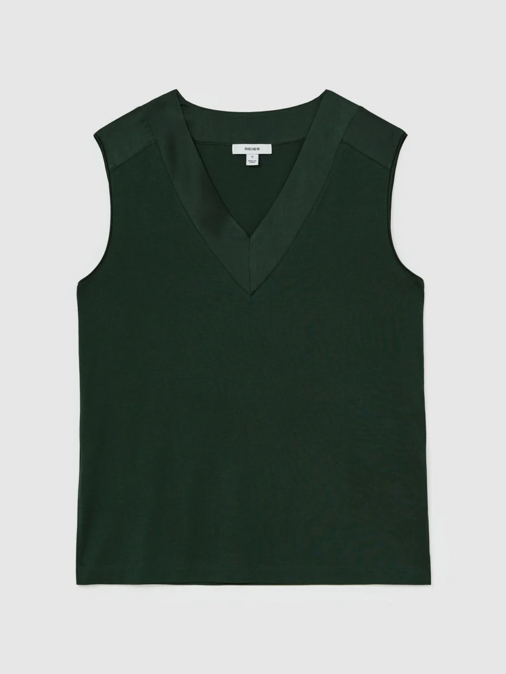 Reiss Teal Green Cotton- Silk-trim Sleeveless Top, view 2