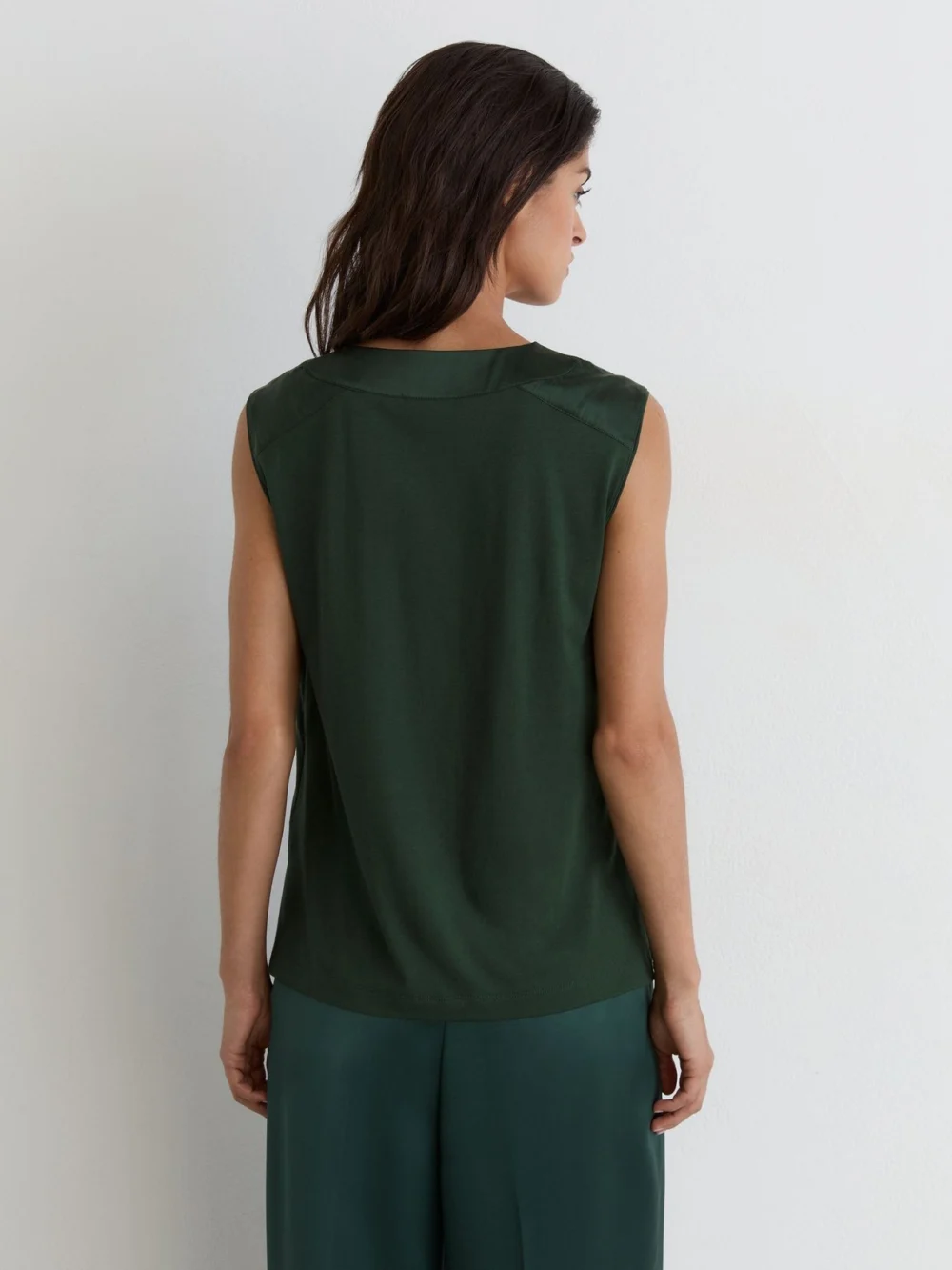 Reiss Teal Green Cotton- Silk-trim Sleeveless Top, view 4