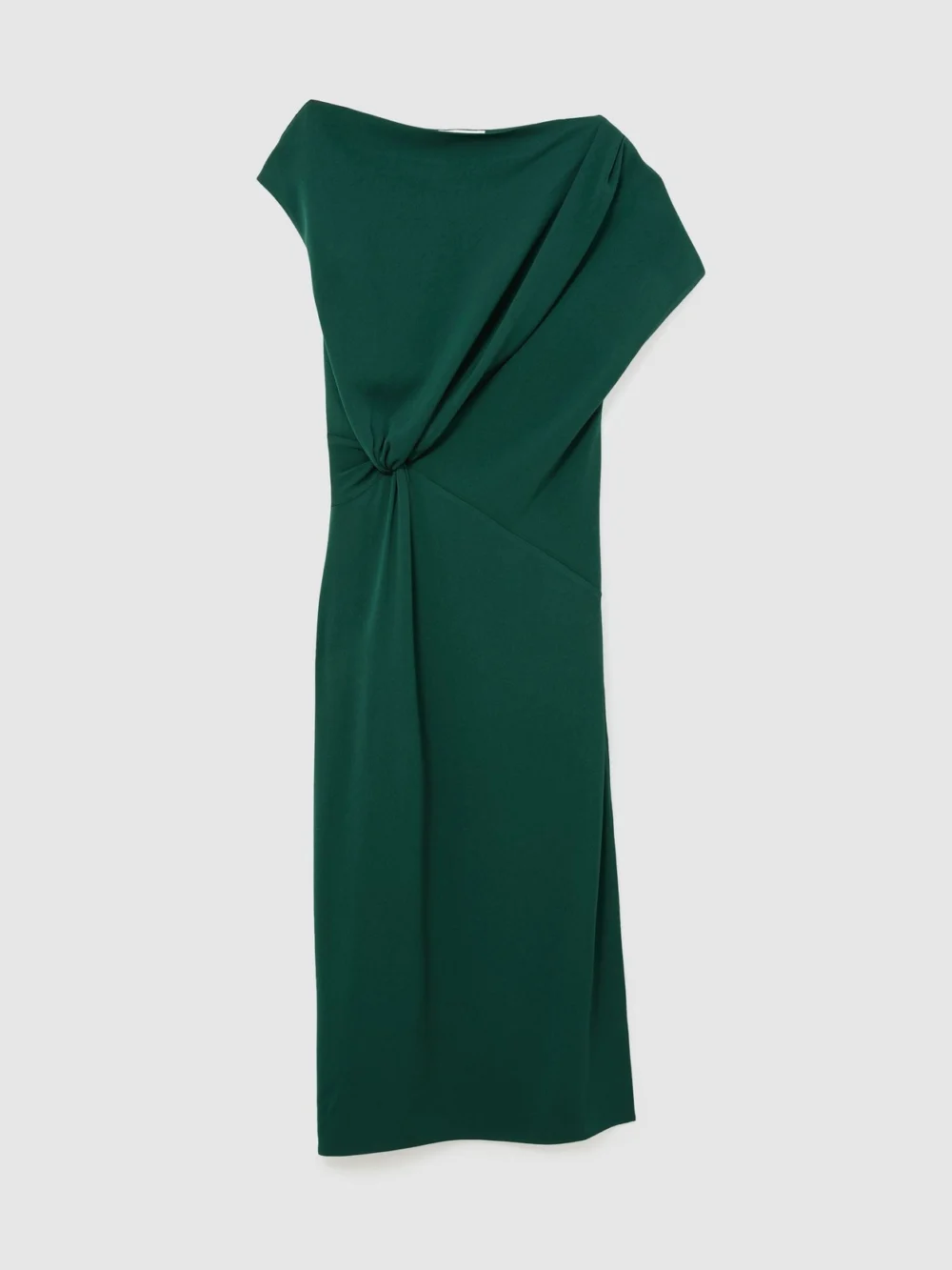 Reiss Teal Green Off-shoulder Tuck-detail Midi Dress, view 2