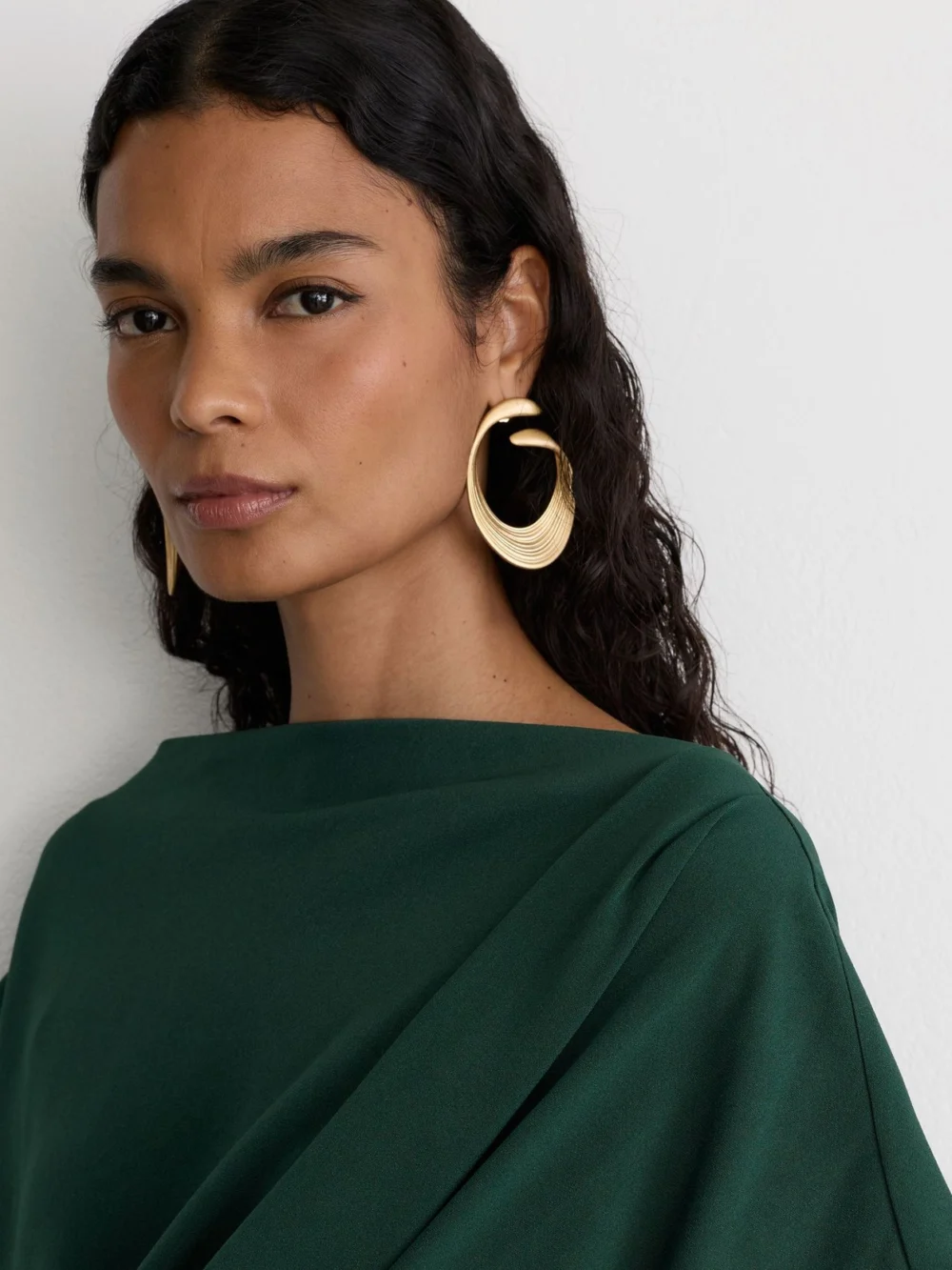 Reiss Teal Green Off-shoulder Tuck-detail Midi Dress, view 4
