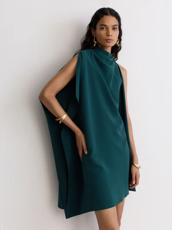 Reiss Teal Green One-shoulder Draped Mini Dress