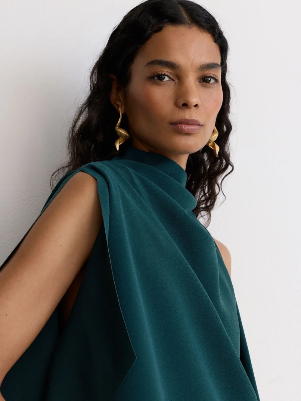 Reiss Teal Green One-shoulder Draped Mini Dress, view 4