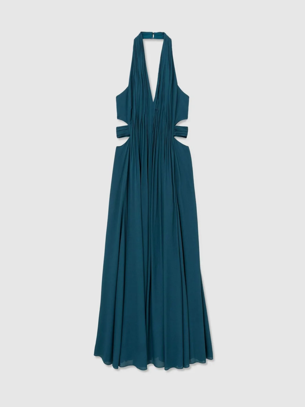 Reiss Teal Green Petite Halterneck Pleated Maxi Dress, view 6